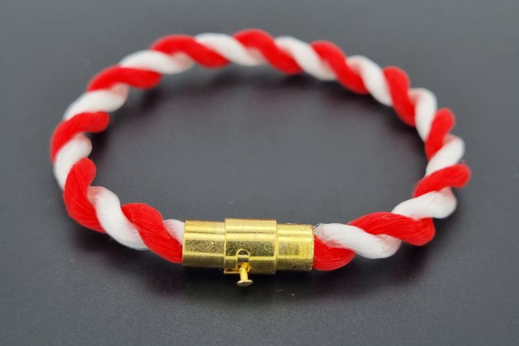 Fanartikel Seidenkordel - Armband, rot / weiss , Länge ca. 16cm