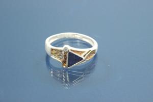 Ring 925/- Silber teilvergoldet, 1x Lapislazuli Dreiecksform, poliert/mattiert