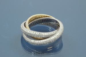 Ring bicolor 925/- Silver rhodium plated / partially gold plated, with white Cubic Zirconia