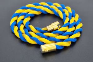 Fan Necklace, Silk Cord, blue / yellow