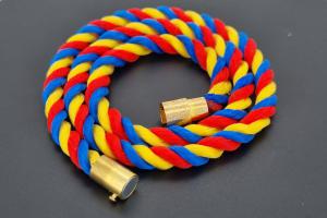 Fan Necklace, Silk Cord, blue / yellow  / red