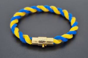 Fan Bracelet, Silk Cord, blue / yellow