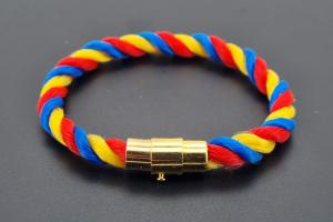 Fan Bracelet, Silk Cord, blue / yellow  / red