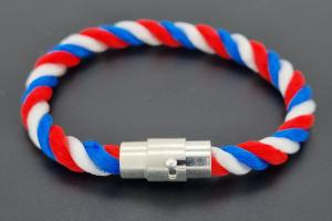 Fan Bracelet, Silk Cord, blue / white / red