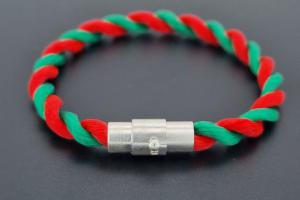 Fan Bracelet, Silk Cord, green / red