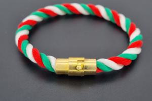 Fan Bracelet, Silk Cord, green / white / red