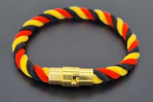 Fan Bracelet, Silk Cord, black / red / yellow