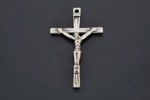 Anhänger Kreuz mit Christus und Stahlöse, ca. Maße 44x26mm, Bohrung ca. 1,5mm, unecht silberfarben