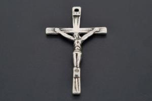 Anhänger Kreuz mit Christus und Stahlöse, ca. Maße 44x26mm, Bohrung ca. 1,5mm, unecht silberfarben