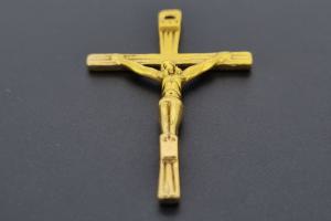 Anhänger Kreuz mit Christus und Stahlöse, ca. Maße 44x26mm, Bohrung ca. 1,5mm, unecht goldfarben