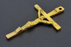 Anhänger Kreuz mit Christus und Stahlöse, ca. Maße 44x26mm, Bohrung ca. 1,5mm, unecht goldfarben