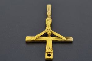 Anhänger Kreuz mit Christus und Stahlöse, ca. Maße 44x26mm, Bohrung ca. 1,5mm, unecht goldfarben