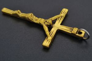 Anhänger Kreuz mit Christus und Stahlöse, ca. Maße 44x26mm, Bohrung ca. 1,5mm, unecht goldfarben